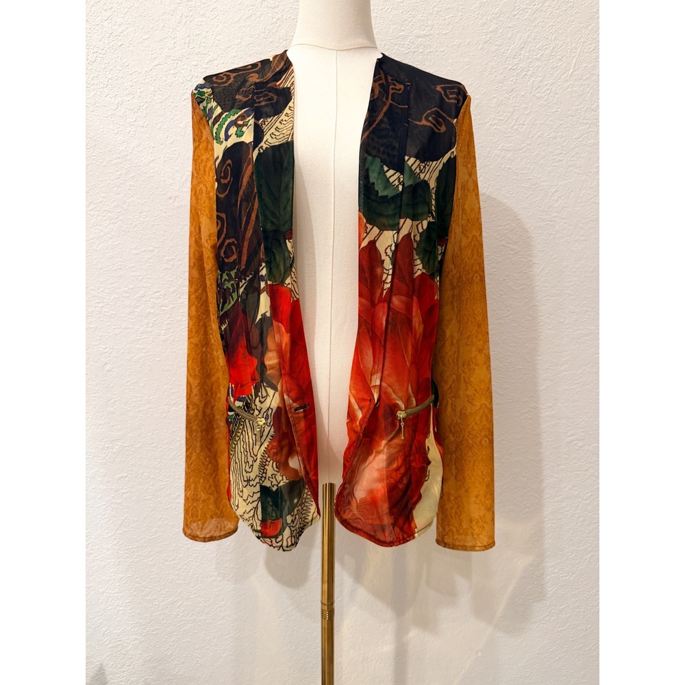 Desigual Christian Lacroix Collab Sheer Mesh Jacket 42 US 10 Floral Artwear Boho